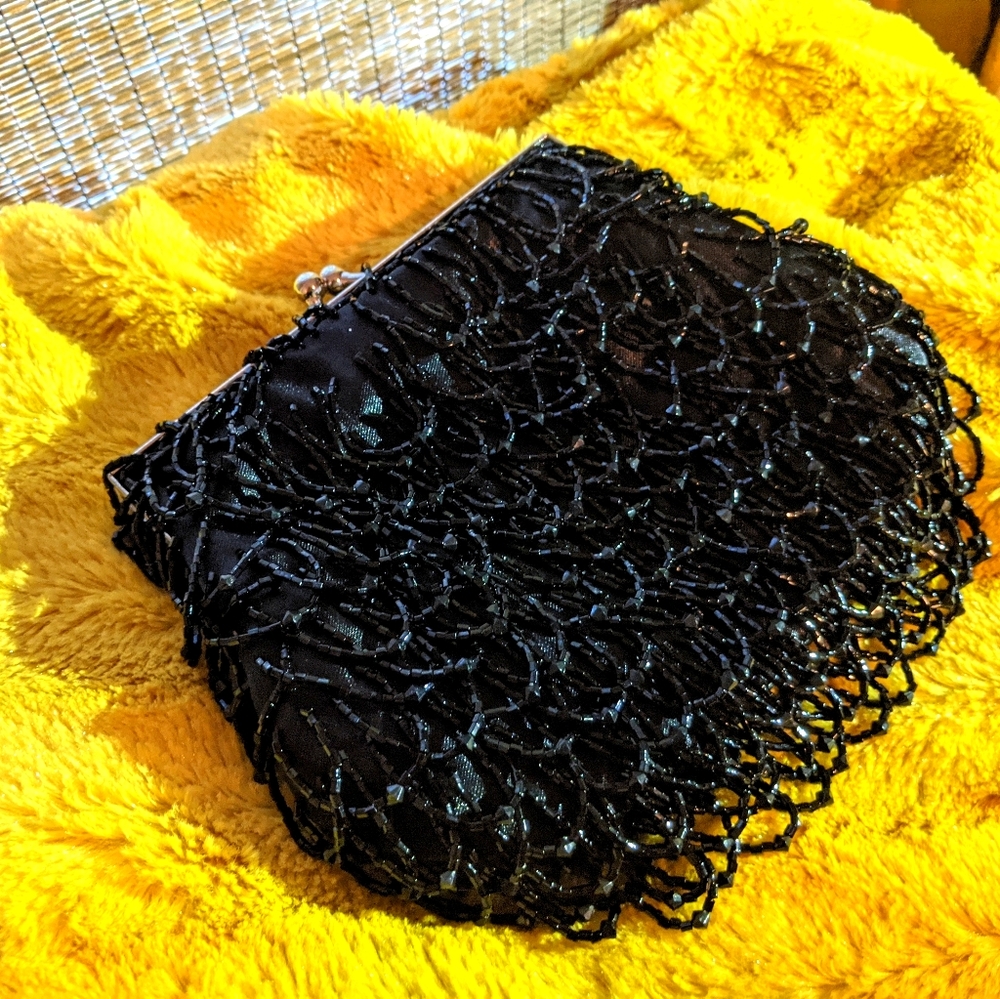 Black Beaded Clutch